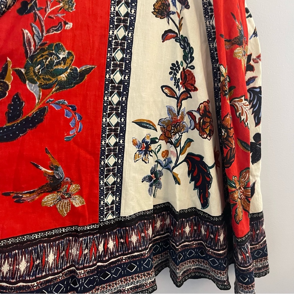 Red Blue Anthro Maeve Cotton Flax Trapeze Paisley Dress S - Picture 12 of 12
